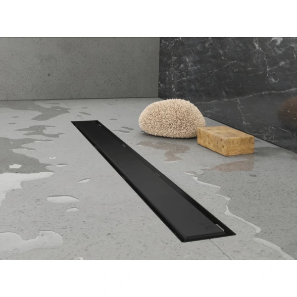 душевой трап (лоток) plumberia selection linear psl100no 100 см, с решеткой, 2 в 1 под плитку, черный матовый