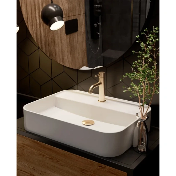 смеситель для раковины aquame siena aqm6210bg без донного клапана, золотой матовый
