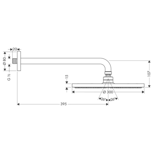 верхний душ hansgrohe raindance s 300 air 1jet, держатель 390 мм, ½’ 27493000