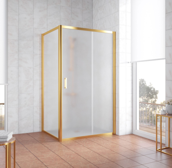 душевой уголок vegas glass zp+zpv 100*90 09 10 профиль золото, стекло, стекло сатин