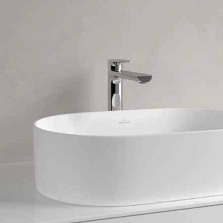 раковина villeroy & boch collaro 4a1956rw накладная, 56x36 см, stone white (белый матовый) с покрытием ceramicplus