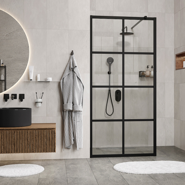 душевая перегородка wasserkraft glan 100 66w44 профиль черный матовый, стекло прозрачное