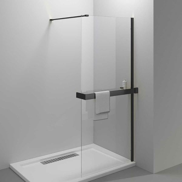 душевая перегородка vincea walk-in hr 90 vsw-4hr900clb профиль черный матовый, стекло прозрачное