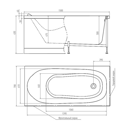 акриловая ванна timo kilo 150x70 kilo1570 без гидромассажа