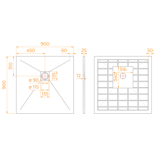душевой поддон квадрат rgw stone tray-g 900x900
