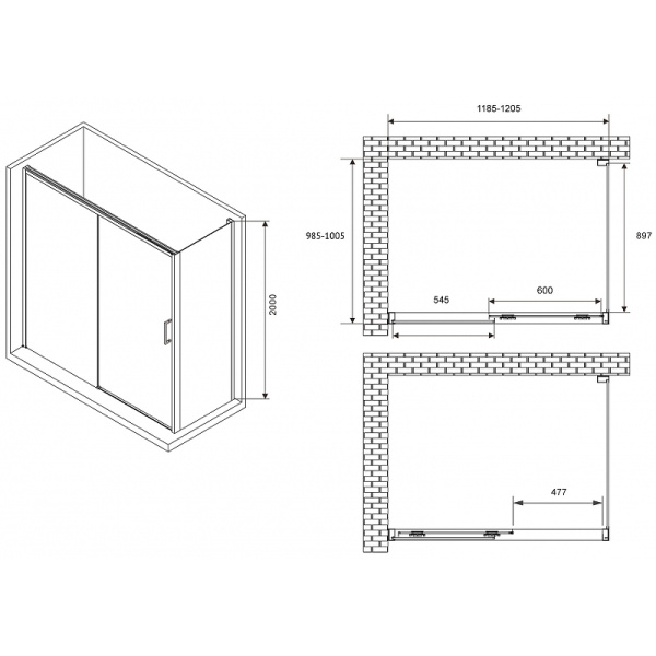 душевой уголок abber komfort 120x100 ag93120-s102 профиль хром, стекло прозрачное