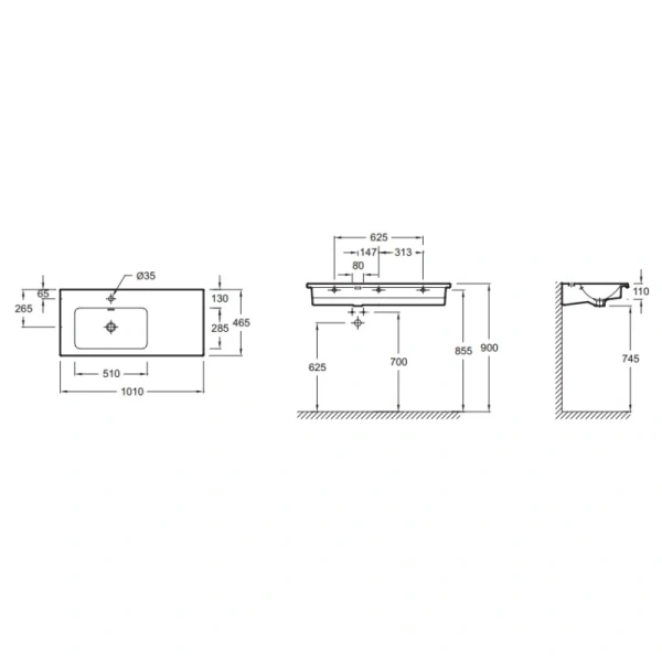 раковина jacob delafon vox exac112-z-00 полувстраиваемая, 100х46 см, крыло справа