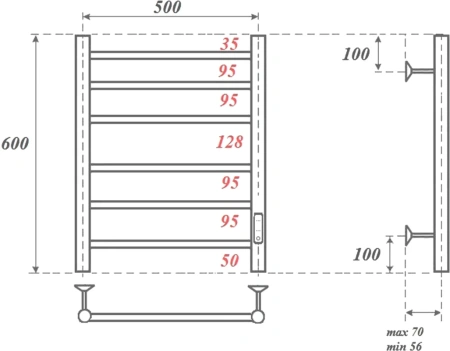 полотенцесушитель point аврора pn10856br электрический, 50x60 см, бронзовый