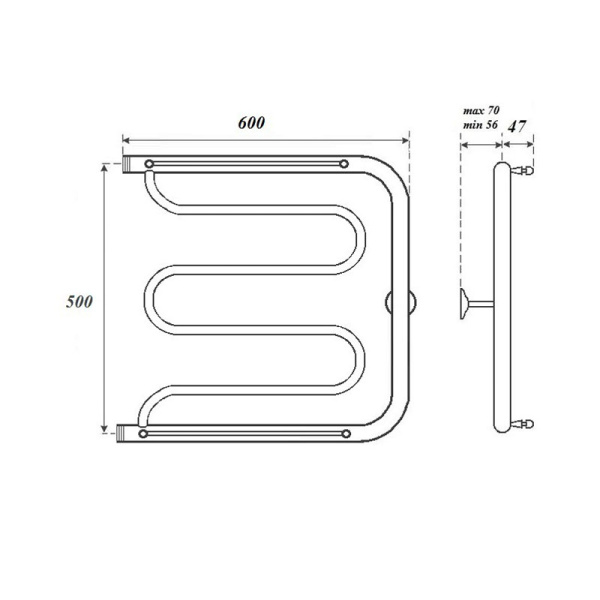 полотенцесушитель point фокстрот pn25556p водяной, с полкой, 1", 50x60 см, хром