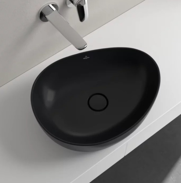 раковина villeroy & boch antao 4a7351r7 накладная, 51x40 см, pure black (чистый черный) с покрытием ceramicplus
