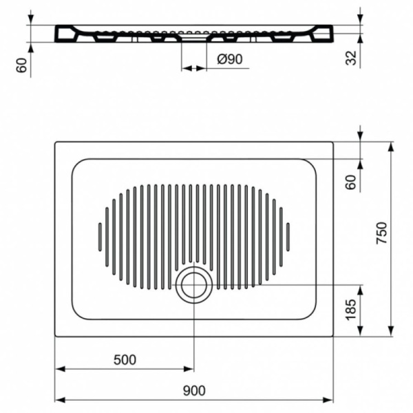 душевой поддон 90×75 см ideal standard t267201 connect