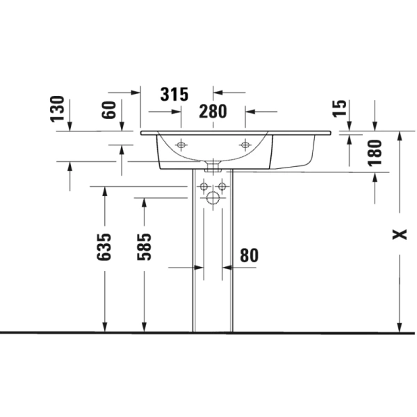 раковина полувстраиваемая duravit me by starck 2345830000