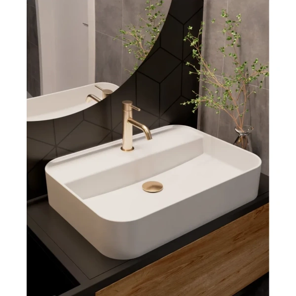 смеситель для раковины aquame siena aqm6210bg без донного клапана, золотой матовый