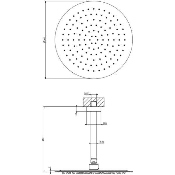 верхний душ gessi emporio 47259#238 ø300 мм, с кронштейном, цвет mirror steel