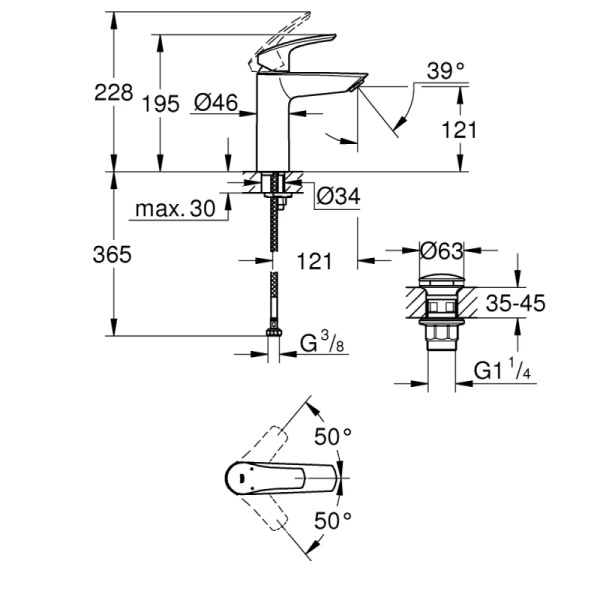 смеситель для раковины с донным клапаном grohe eurosmart 23923003