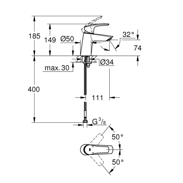 смеситель для раковины без донного клапана grohe eurosmart 23967003