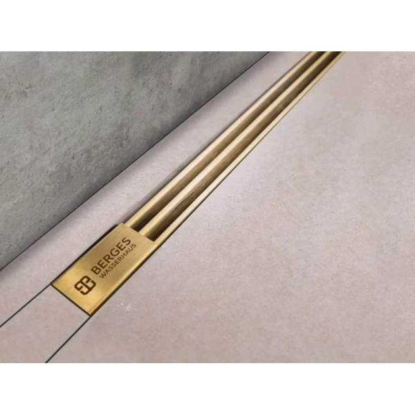 душевой трап (лоток) berges super slim 092152 60 см, с решеткой, щелевой, золотой