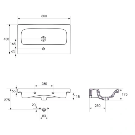 раковина полувстраиваемая 1marka cersanit moduo 80 slim p-um-mod80sl/1, белая