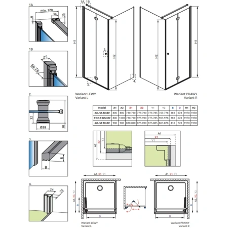 душевой уголок radaway eos kdj b 80lx80 137413-01-01l прозрачное