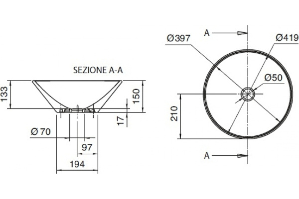 раковина scarabeo thin 8010 накладная, круглая, ø41.9 см, белая