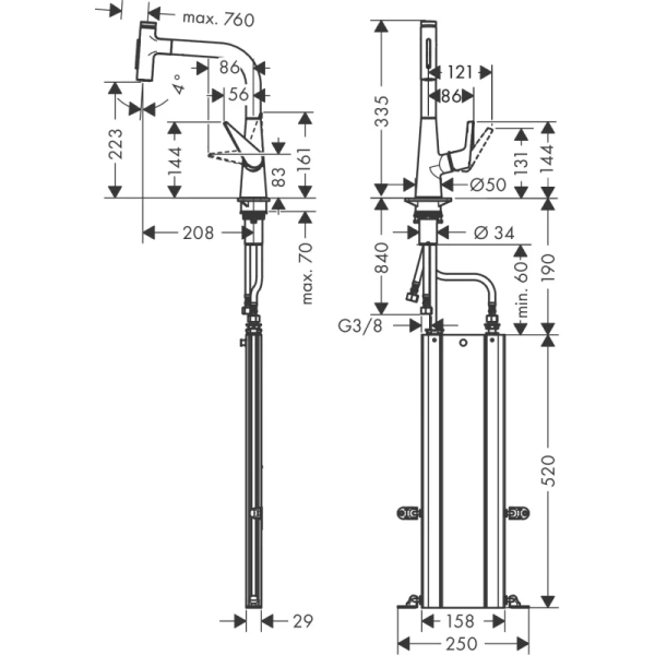 смеситель для кухни hansgrohe talis select m51 73868000, хром