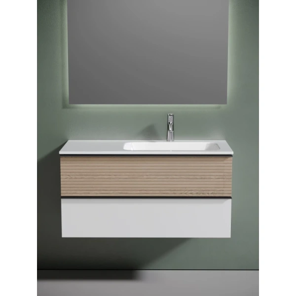 тумба с раковиной sancos delta dl100rw + cn7015 101 см r, подвесная, светлый дуб/белый матовый