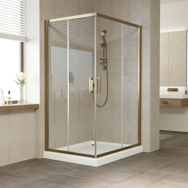 душевой уголок vegas glass za-f 110*100 05 01 профиль бронза, стекло прозрачное