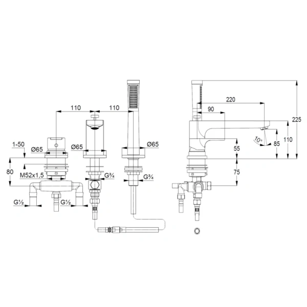 смеситель на борт ванны kludi zenta sl 484480565