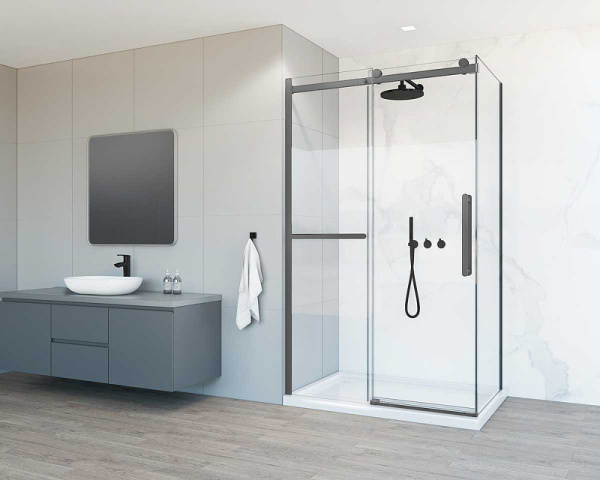 душевой уголок vincea como soft 130x100 vsr-1cs1013clgm профиль вороненая сталь, стекло прозрачное