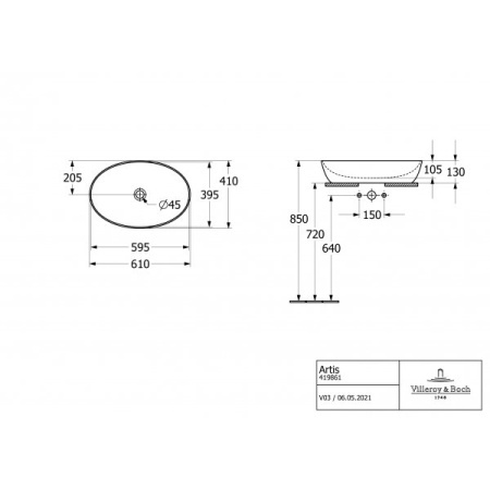 раковина villeroy & boch artis 419861bcw8 накладная, 61x41 см, rust (терракотовая) с покрытием ceramicplus