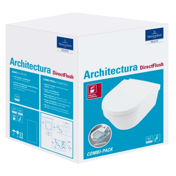 унитаз villeroy&boch architectura 4694hr01 подвесной, с сиденьем микролифт, белый