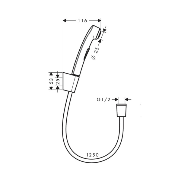 гигиенический душ hansgrohe 32129340 1jet, со шлангом 1.25 м и настенным держателем, шлифованный черный хром