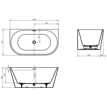 ванна акриловая пристенная belbagno bb710-1400-750