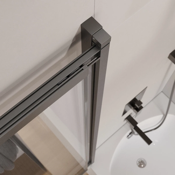 шторка для ванны cezares slider slider-vf-11-90/150-c-gm 89 см, профиль оружейная сталь матовый, стекло прозрачное