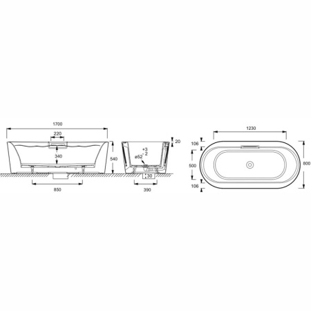 чугунная ванна jacob delafon volute 6d063-00 170х80 см, отдельностоящая, с панелью и сливом-переливом