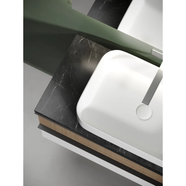 тумба с раковиной sancos delta dl100w + tt100a1 + cn5004 100 см, подвесная, со столешницей, светлый дуб/белый матовый