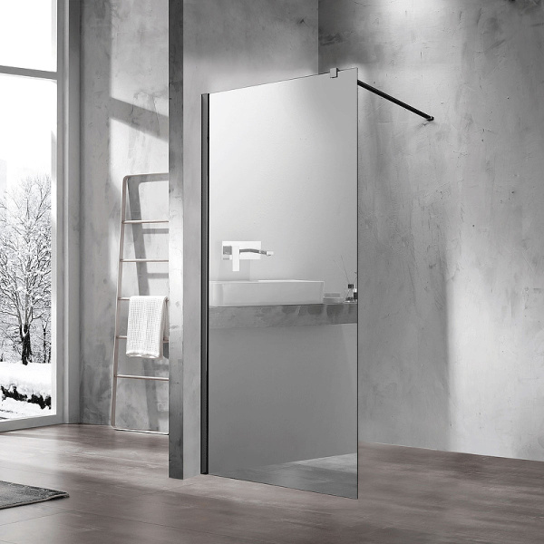 душевая перегородка vincea walk-in 100 vsw-1h100mrb профиль черный, стекло зеркальное