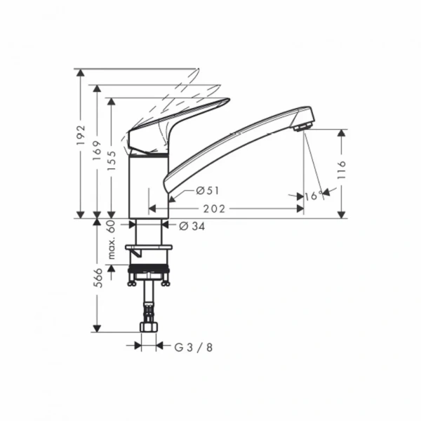 смеситель hansgrohe mysport 13860000 для кухни, однорычажный, хром