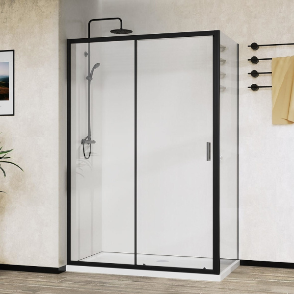 душевой уголок vincea city 110x90 vsr-5ct9011clb профиль черный, стекло прозрачное
