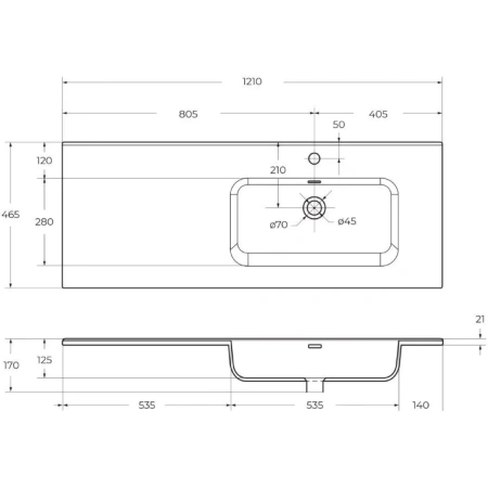 раковина belbagno bb1200etl-r 121 см, полувстраиваемая, цвет белая