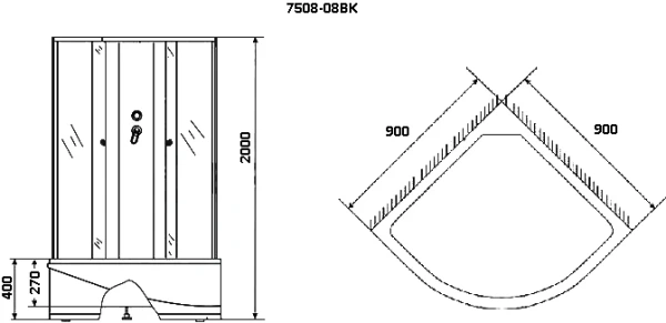 душевая кабина niagara eco 90x90 ng-7508-14bk без гидромассажа