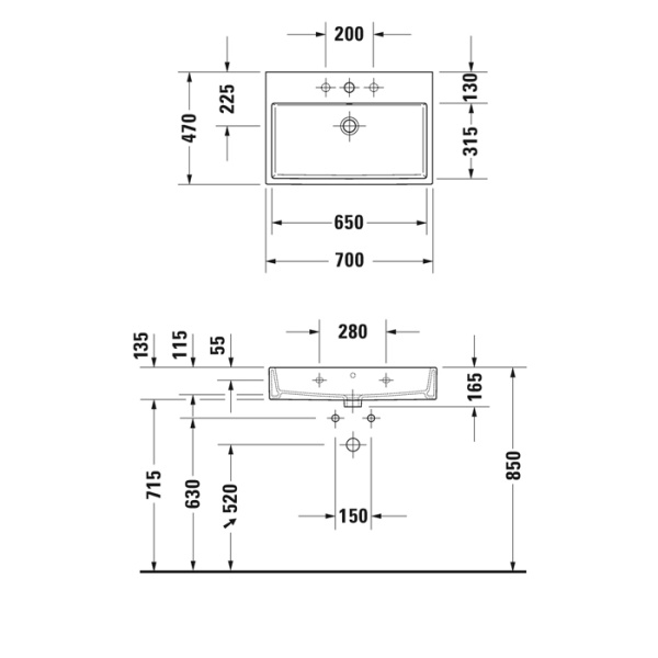 duravit vero air раковина 700х470 мм, с переливом, с площадкой, без отв. под смеситель, белая