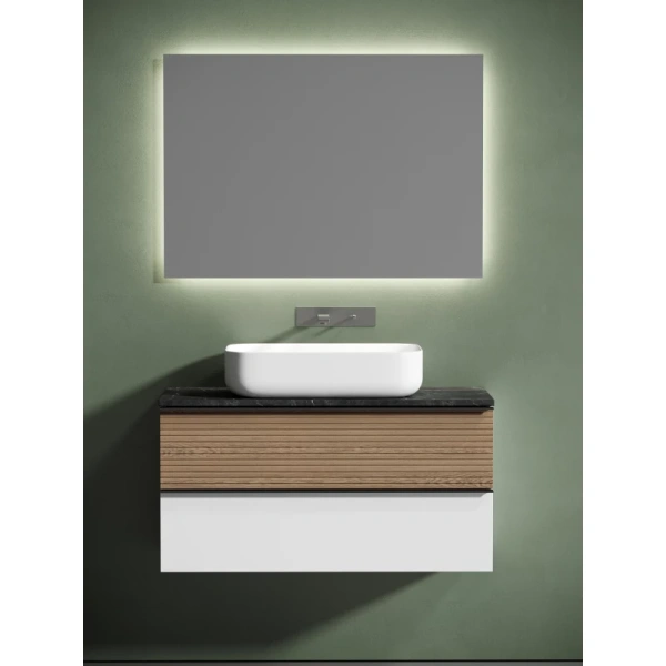 тумба с раковиной sancos delta dl100w + tt100a1 + cn5004 100 см, подвесная, со столешницей, светлый дуб/белый матовый