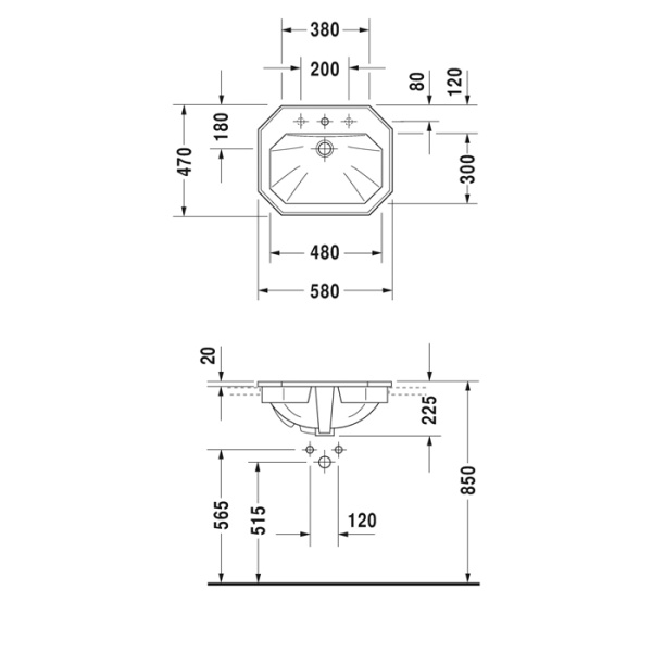 раковина duravit 1930 series 0476580000 встраиваемая сверху, с переливом, 1 отв. под смес., 58х47 см, белая