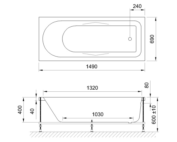 акриловая ванна royal bath tudor standart 150x70 rb407700st с гидромассажем