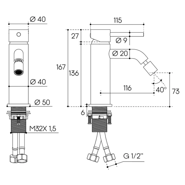 смеситель aqueduto cano can0550 для биде, золотой матовый