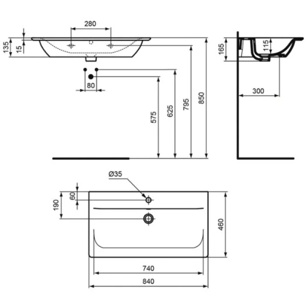 раковина полувстраиваемая ideal standard connect air 84 см e027901