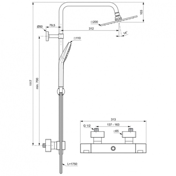 душевая система ideal standard ceratherm t100 a7540aa термостатическая цвет хром глянцевый