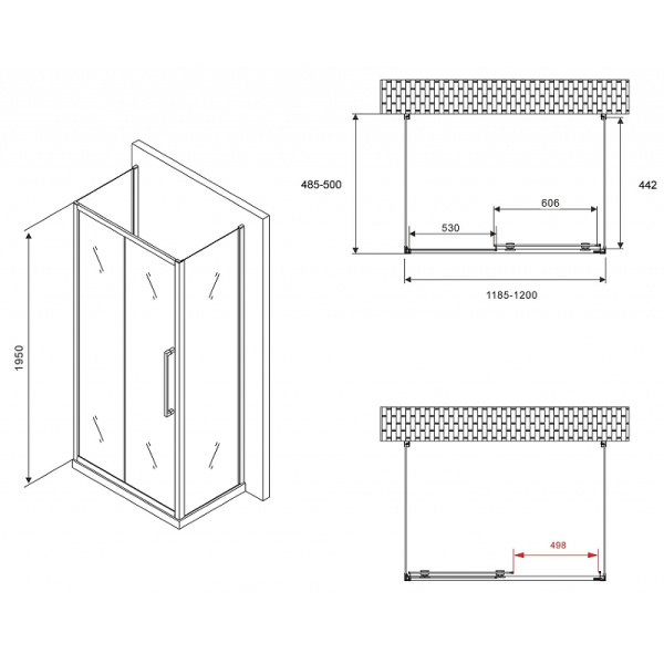 душевой уголок abber schwarzer diamant 120x50 ag30120хh-s50-s50 профиль хром, стекло прозрачное