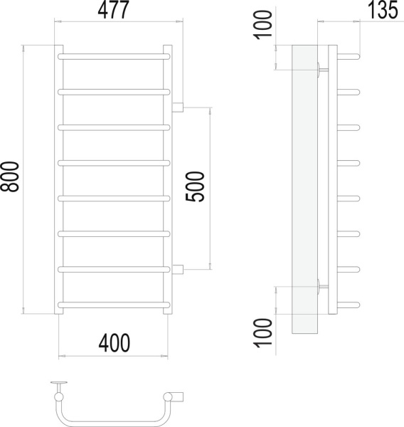 полотенцесушитель водяной terminus стандарт п8 400x800 4670078530356 с боковым подключением 500